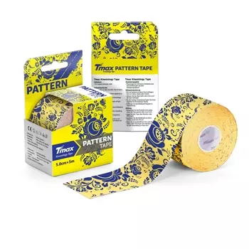 Тейп кинезиологический, 500x5 см Tmax Pattern Gzhel3 423432 рисунок гжель, желтый