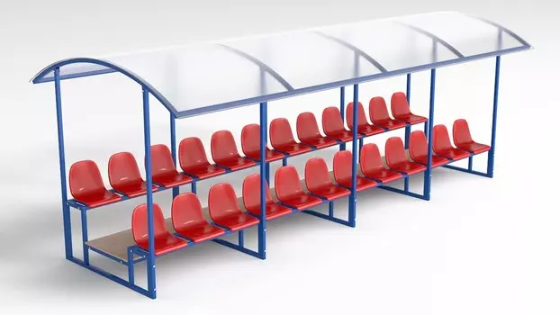 Трибуна с навесом Glav (6,5х2 м, с 24 посадочными местами) 20.001