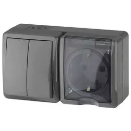 Блок розетка-выключатель двухклавишный ЭРА Эксперт IP54 16A 250V 11-7402-03 Б0020736