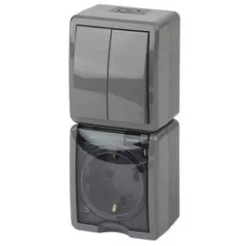 Блок розетка-выключатель двухклавишный ЭРА Эксперт IP54 16A 250V 11-7408-03 Б0036007