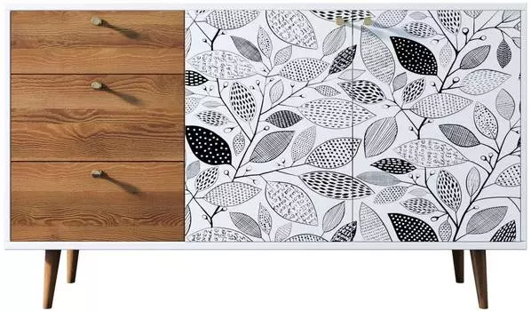 Комод Berber с двумя дверками и ящиками "Листва в монохроме"