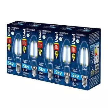 Лампа светодиодная филаментная Uniel E14 11W 4000K прозрачная LED-C35-11W/4000K/E14/CL PLS02WH Набор из 5штук UL-00008085