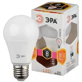 Лампа светодиодная ЭРА E27 8W 2700K матовая ECO LED A60-8W-827-E27 Б0019066