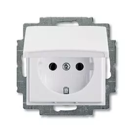 Розетка ABB Basic55 Schuko с/з 16A 250V с крышкой безвинтовой зажим альпийский белый 2CKA002018A0350