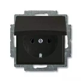 Розетка ABB Basic55 Schuko с/з 16A 250V с крышкой безвинтовой зажим chateau-черный 2CKA002018A1499