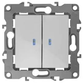 Выключатель двухклавишный с подсветкой ЭРА 12 10AX 250V 12-1105-01 Б0014657