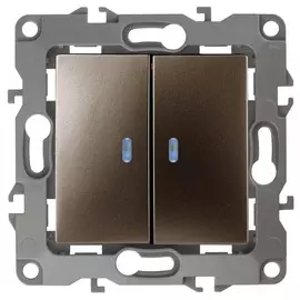 Выключатель двухклавишный с подсветкой ЭРА 12 10AX 250V 12-1105-13 Б0019292
