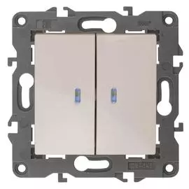 Выключатель двухклавишный с подсветкой ЭРА Elegance 10AX 250V 14-1105-02 Б0034238