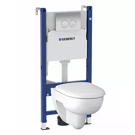 Комплект Geberit Renova : инсталляция с кнопкой хром и креплением 458.124.21.1 + унитаз подвесной б/о с сиденьем SoftClose 500.801.00.1 500.124.TC.R