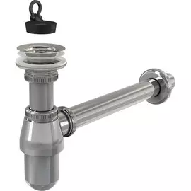 Сифон Alcaplast бутылочный 1"1/4 x 32 для раковины (латунь) с выпуском и пробкой хром A437