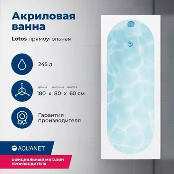 Акриловая ванна Aquanet Lotos 180x80 00332845 с каркасом, белая