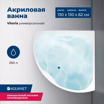 Акриловая ванна Aquanet Vitoria 130x130 00205371 с каркасом, белая
