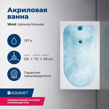 Акриловая ванна Aquanet West 120x70 00205558 с каркасом, белая