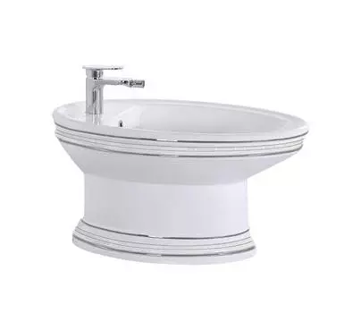 Биде напольное CeramaLux 1410 белое с декором