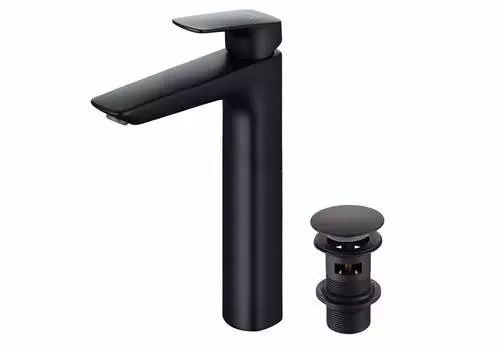 Cмеситель для раковины Aquatek Вега AQ1005MB с донным клапаном, черный матовый