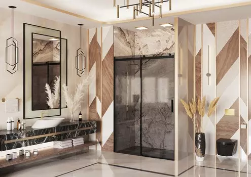 Душевая дверь Ambassador Benefit 130x200 19022202HBB стекло тонированное, профиль черный