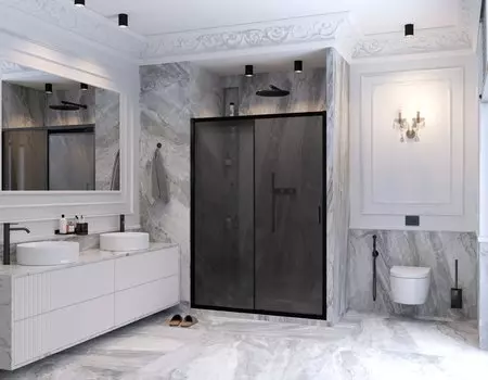 Душевая дверь Ambassador Forsa 140x200 см 17022220ABB стекло тонированное, профиль чёрный