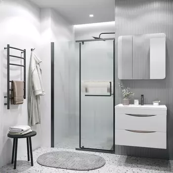 Душевая дверь в нишу Grossman Pragma 110x195 100.K33.03.110.21.02 стекло шиншилла, профиль черный матовый