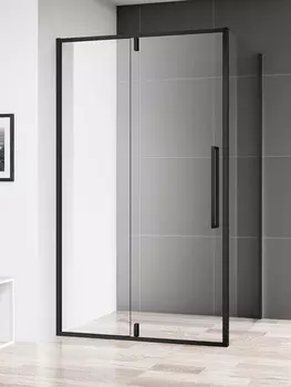 Душевая дверь в нишу AQUAme 90х195 стекло прозрачное, профиль черный