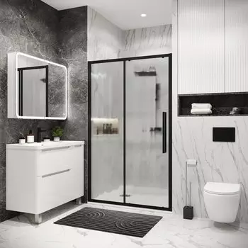 Душевая дверь в нишу Grossman Cosmo 100x195 100.K33.02.100.21.02 стекло шиншилла, профиль черный матовый