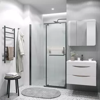 Душевая дверь в нишу Grossman Pragma 100x195 100.K33.03.100.21.02 стекло шиншилла, профиль черный матовый