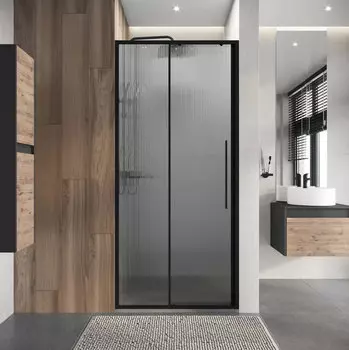 Душевая дверь в нишу Niagara Nova 100х195 NG-84-L10FHB раздвижная влево, стекло рифленое, профиль черный матовый