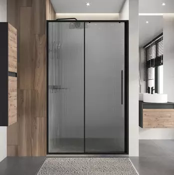 Душевая дверь в нишу Niagara Nova 110х195 NG-84-L11FHB раздвижная влево, стекло рифленое, профиль черный матовый