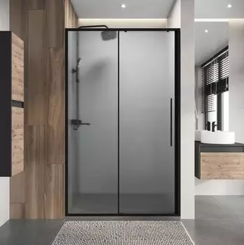 Душевая дверь в нишу Niagara Nova 110х195 NG-84-L11CHB раздвижная влево, стекло шиншилла, профиль черный матовый