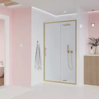 Душевая дверь в нишу Veconi Evo 180x195 E1-G-180-01-C9 стекло прозрачное, профиль золото брашированное