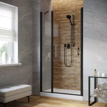 Душевая дверь в нишу Vegas-Glass 140 см EP-F-1 LUX 140 02М 01 профиль черный матовый, стекло прозрачное