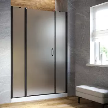 Душевая дверь в нишу Vegas-Glass 140 см EP-2F LUX 140 02М 10 профиль черный матовый, стекло сатин