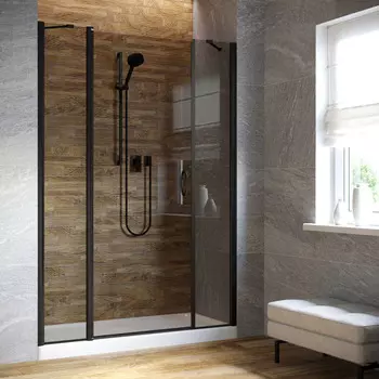 Душевая дверь в нишу Vegas-Glass 140 см EP-2F LUX 140 02М 07 профиль черный матовый, стекло графит