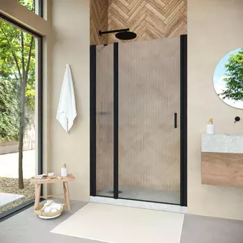 Душевая дверь в нишу Vegas-Glass 150 см EP-F-1 NOVO h2000 150 02М Moru профиль черный матовый, стекло moru