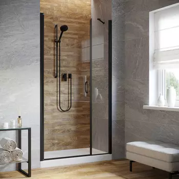 Душевая дверь в нишу Vegas-Glass 150 см EP-F-2 LUX 150 02М 01 профиль черный матовый, стекло прозрачное