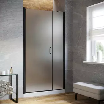 Душевая дверь в нишу Vegas-Glass 150 см EP-F-2 LUX 150 02М 10 профиль черный матовый, стекло сатин