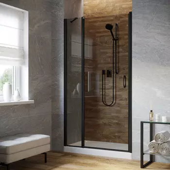 Душевая дверь в нишу Vegas-Glass 155 см EP-F-1 LUX 155 02М 07 профиль черный матовый, стекло графит