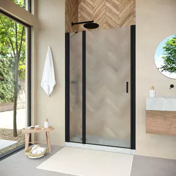 Душевая дверь в нишу Vegas-Glass 155 см EP-F-1 NOVO 155 02М 02 профиль черный матовый, стекло шиншилла