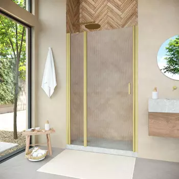 Душевая дверь в нишу Vegas-Glass 155 см EP-F-1 NOVO h2000 155 03 Moru профиль золото матовое, стекло moru