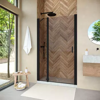 Душевая дверь в нишу Vegas-Glass 155 см EP-F-1 NOVO h2000 155 02М 05 профиль черный матовый, стекло бронза