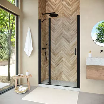 Душевая дверь в нишу Vegas-Glass 155 см EP-F-1 NOVO 155 02М 01 профиль черный матовый, стекло прозрачное