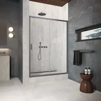 Душевая дверь в нишу Vegas-Glass 170 см ZP Protec 170 06 01 профиль GunMetal, стекло прозрачное