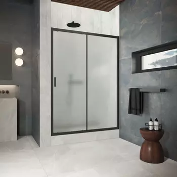 Душевая дверь в нишу Vegas-Glass 170 см ZP Protec h1900 170 02М 10 профиль черный матовый, стекло сатин