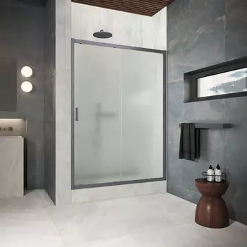 Душевая дверь в нишу Vegas-Glass 180 см ZP Protec 180 06 10 профиль GunMetal, стекло сатин