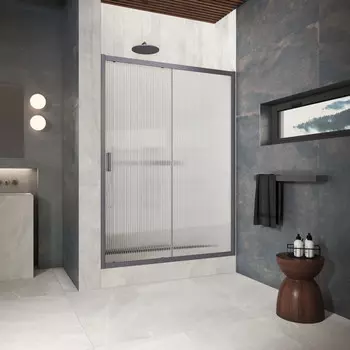 Душевая дверь в нишу Vegas-Glass 180 см ZP Protec 180 06 Moru профиль GunMetal, стекло moru