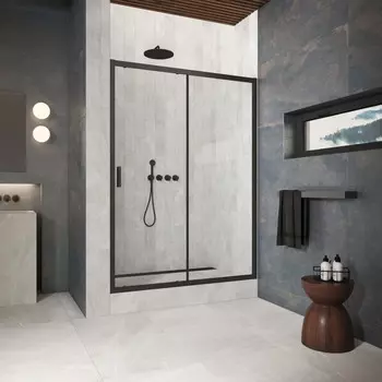 Душевая дверь в нишу Vegas-Glass 180 см ZP Protec 180 02М 01 профиль черный матовый, стекло прозрачное