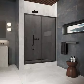 Душевая дверь в нишу Vegas-Glass 180 см ZP Protec 180 02М 07 профиль черный матовый, стекло графит