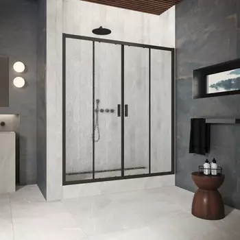 Душевая дверь в нишу Vegas-Glass 215 см Z2P Protec h1900 215 02М 02 профиль черный матовый, стекло шиншилла