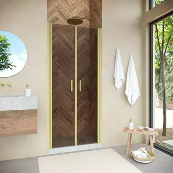 Душевая дверь в нишу Vegas-Glass Е2Р Novo 120x189 Е2Р NOVO 120 03 05 стекло бронза, профиль матовое золото