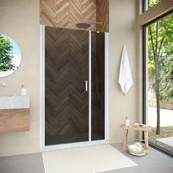 Душевая дверь в нишу Vegas-Glass EP-F-2 Novo h2000 110x200 EP-F-2 NOVO h2000 110 01 07 стекло графит, профиль белый