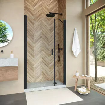 Душевая дверь в нишу Vegas-Glass EP-F-2 Novo h2000 135x200 EP-F-2 NOVO h2000 135 02М 01 стекло прозрачное, профиль черный